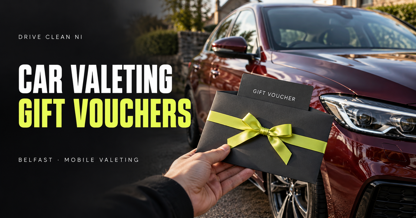 Drive Clean NI car valeting gift-voucher cover illustration