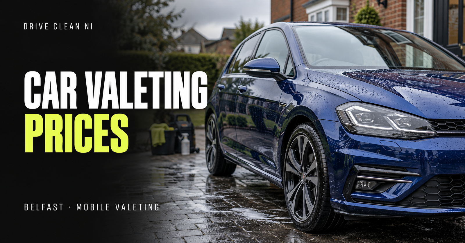 Illustrative glossy UK hatchback ready for a mobile valet